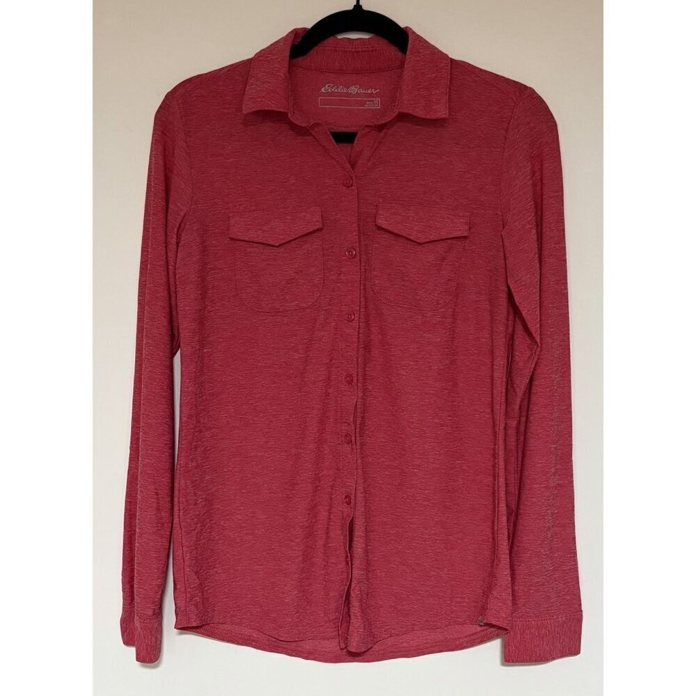 Eddie Bauer Women's Long Sleeve Moisture Wicking Pink/Red Button Front Shirt XS